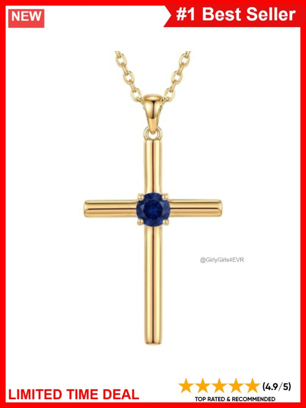 14K Gold Plated Cross Birthstone Necklace Women Religious Pendant